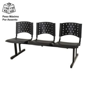 Longarina Assento e Encosto Plástico Estrutura Metálica